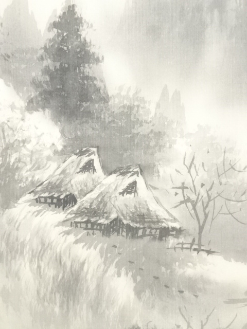 茶道具　山水手描き 道具 ] - 道具 澄月筆 水墨山水 肉筆絹本掛軸（共箱） | ネット